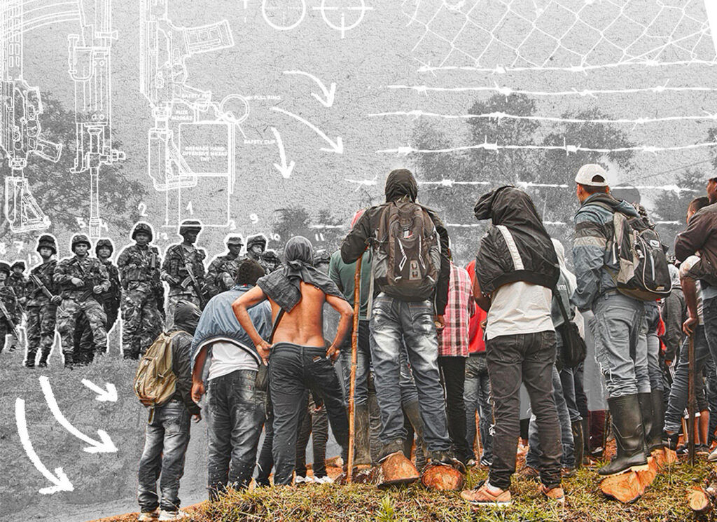 Photograph (PUPSOC), Cajibío, Cauca: clash during forced coca eradication.