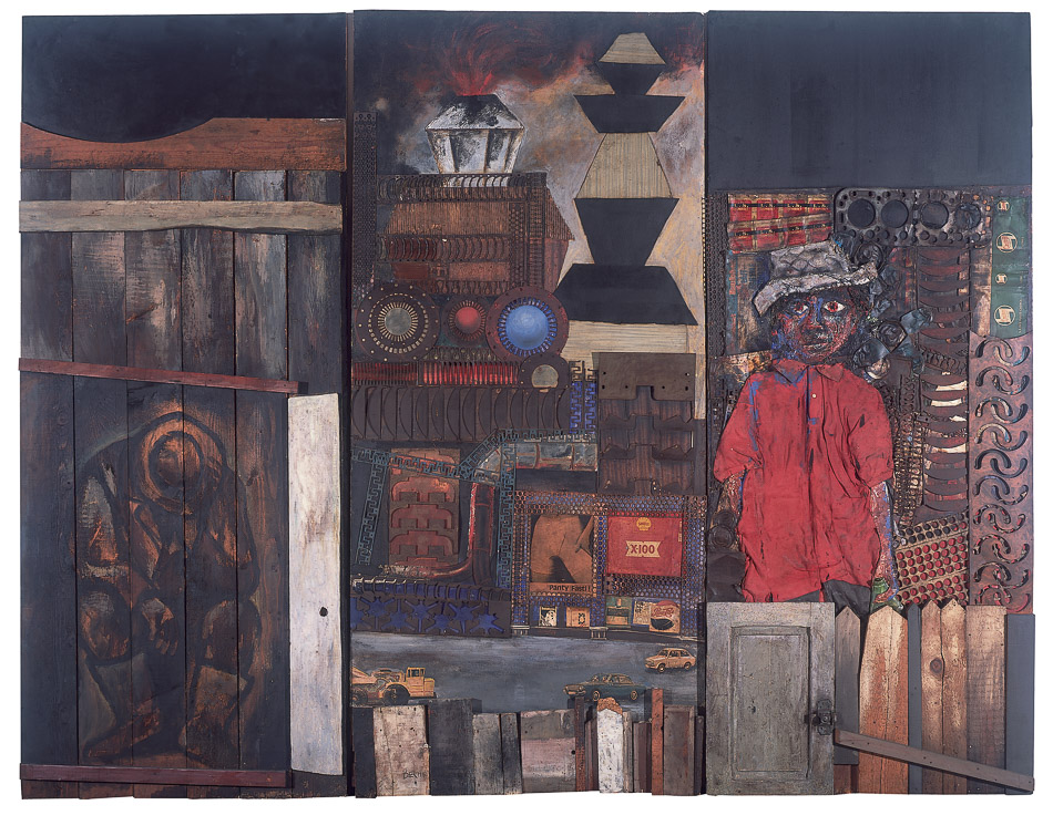 Antonio Berni (Argentina). Juanito Laguna (triptych), n.d. Painted wood and metal collage. 220 × 300 cm. Courtesy of Casa de las Américas (Cuba).