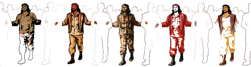 Alfredo Plank, Ignacio Colombres, Carlos Sessano, Juan Manuel Sánchez, and Nani Capurro (Argentina), Che (collective series), 1968. Oil on canvas, 195 x 150 cm each.