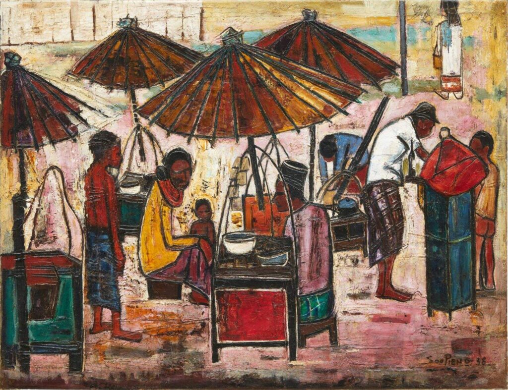 Cheong Soo Pieng (Singapore), Satay Sellers, 1958.